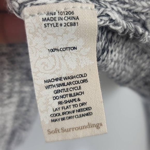 Soft Surroundings Heathered Gray Semi Open Knit V-Neck Hooded Sweater M - Picture 4 of 5